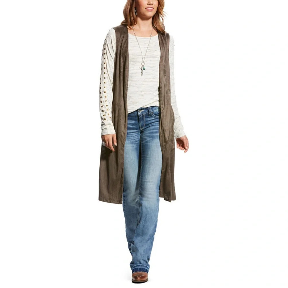 Ariat Brown Faux Suede Long Vest - Medium